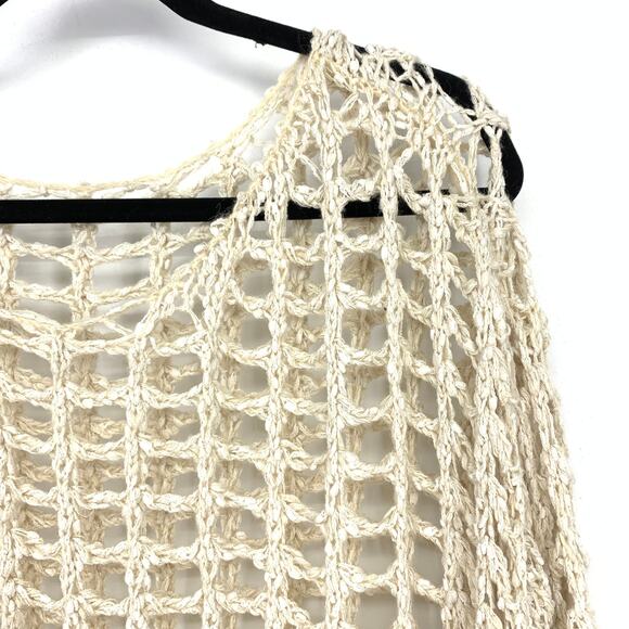 Unbranded Open Knit Long Sleeve Distressed Sweater Womens One Size Beige - Picture 3 of 5